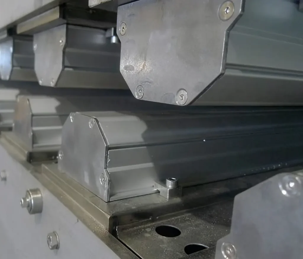 Close-up view of metallic industrial components